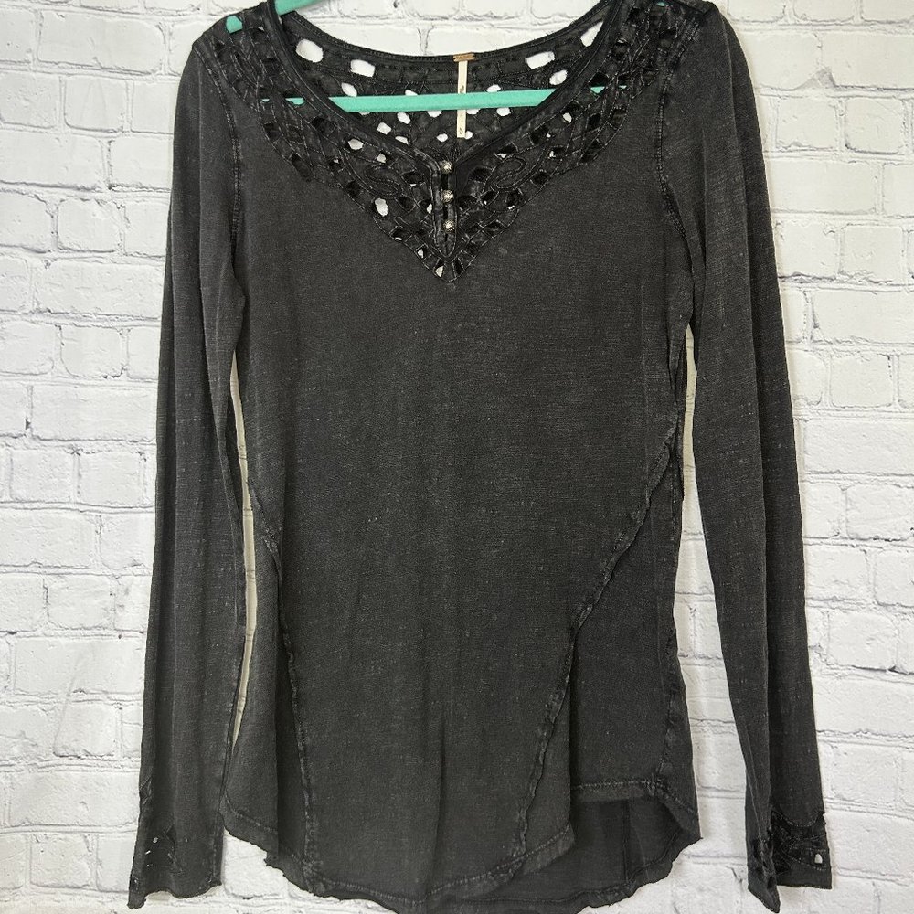 Free People Long Sleeve Shirt with Cut Out Detailing and Button Accents